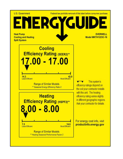 Everwell Mini Split* 17 SEER 12,000 BTU (1 ton) Single Zone 220V up to 600 sq ft