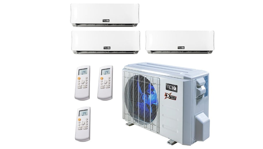 ACIQ Extreme Heat 3 Zone Mini Split System 24.6 SEER2 Condenser 27,000 BTU (2 ton) Up to 3 zone Up to 1200 Sq Ft + 3 Mounts (Air Handlers)