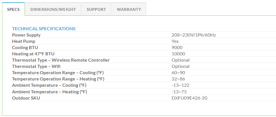 Daizuki Multi Zone Indoor Fan Coil 9,000 BTU (3/4 ton) Up to 2 Zone Up to 300 Sq Ft